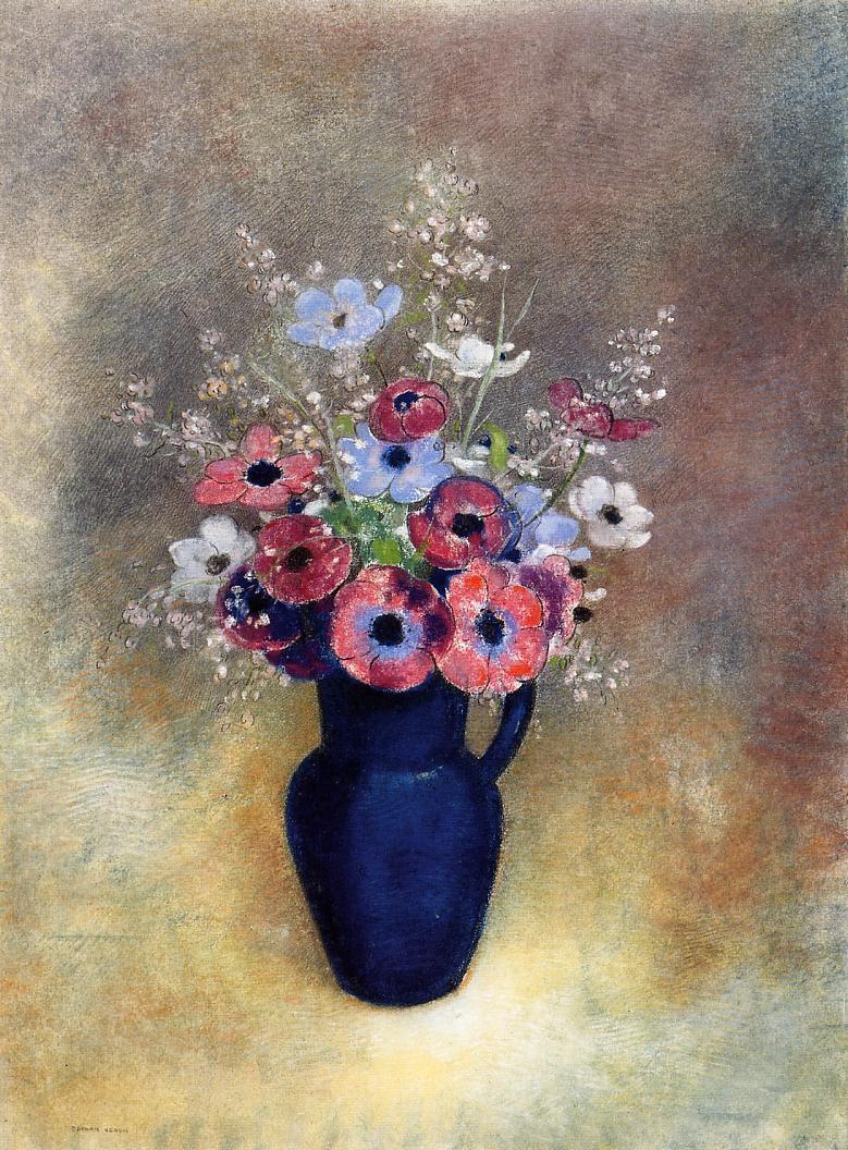 (image for) Handmade oil painting Copy paintings of famous artists Odilon Redon's art Anemones in a Jug - Click Image to Close